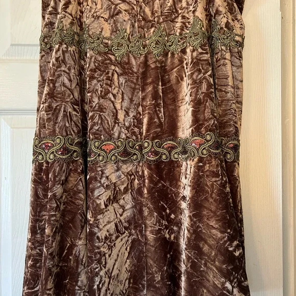 Vintage Velvet Midi Skirt brown gold size 16 embellished - Picture 5 of 14